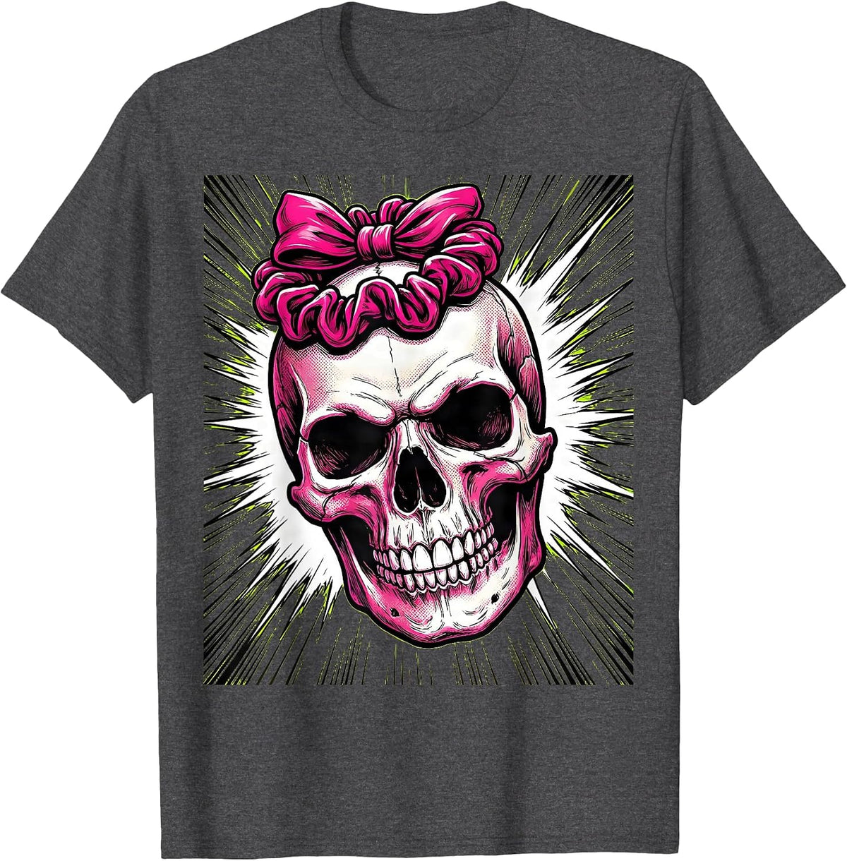 Men's Brat Skull Scrunchie Graphic Design T-Shirt - Dark Heather Grey