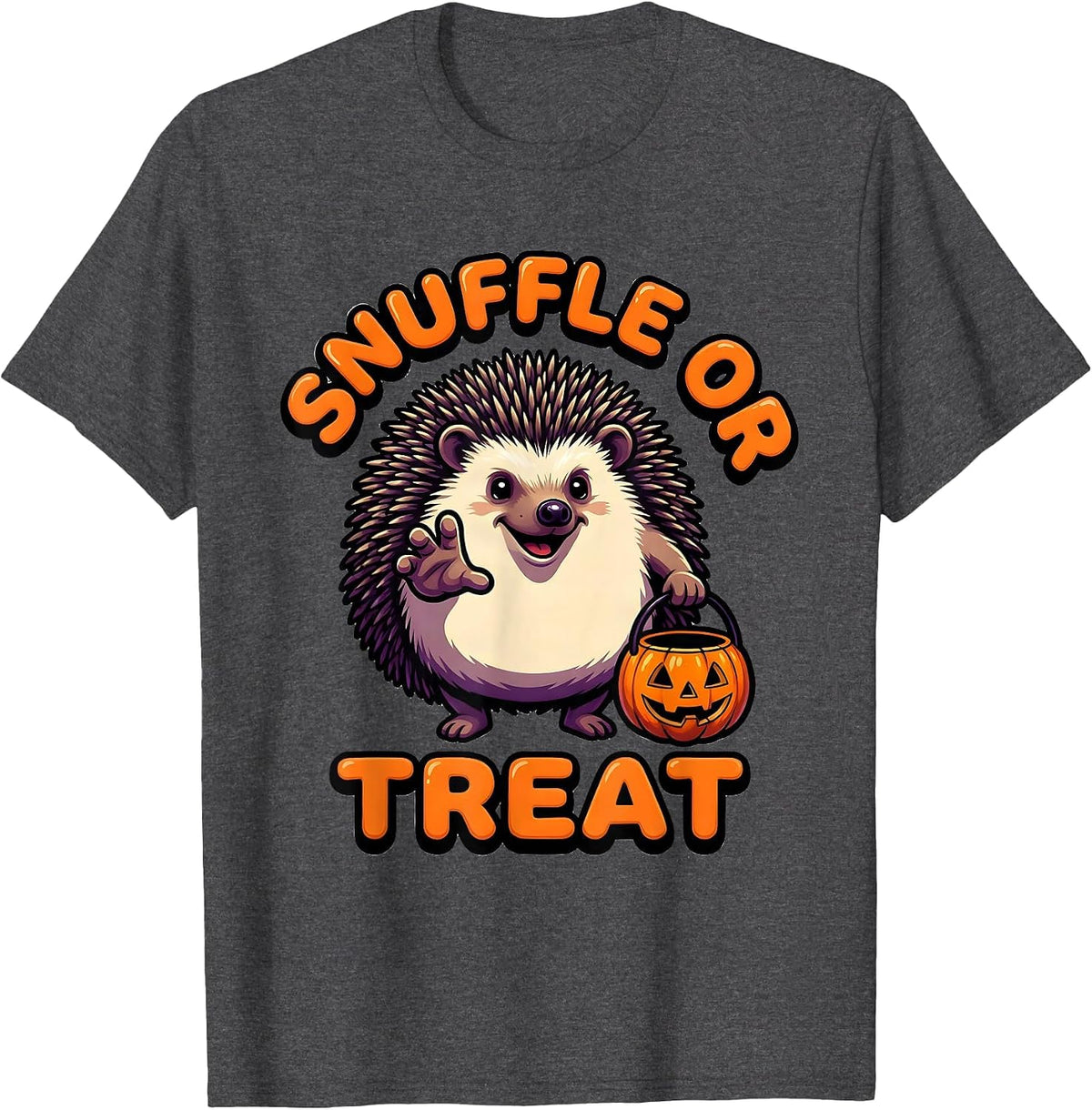 Men's Snuffle Or Treat Bold Cartoon Hedgehog Halloween Costume T-Shirt - Dark Heather Grey