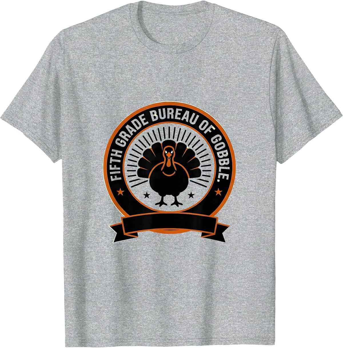 Men's Fifth Grade Bureau of Gobble Teacher Team Thanksgiving Crew T-Shirt - Heather Grey