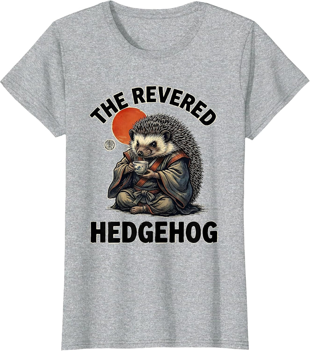 Women's The Revered Hedgehog Funny Japanese Ukiyo-e Anime Art T-Shirt - Heather Grey