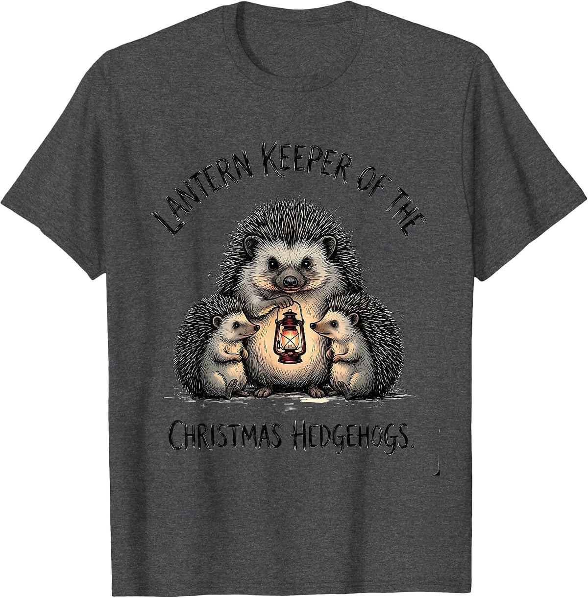 Men's Lantern Keeper Of The Christmas Hedgehogs Cute T-Shirt - Dark Heather Grey