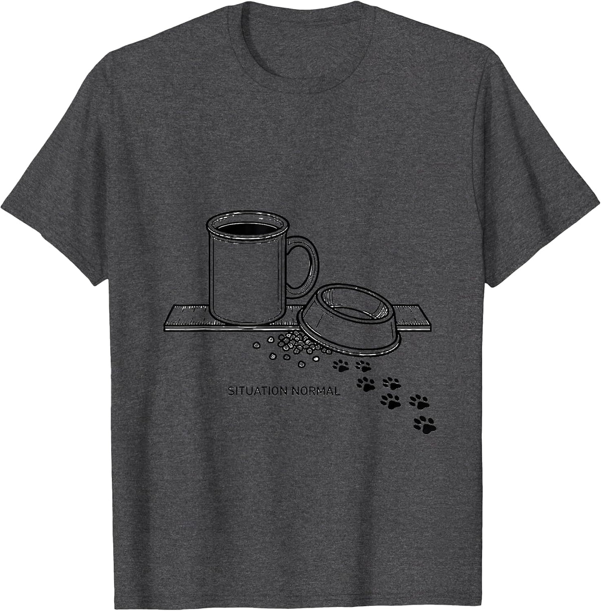 Men's Situation Normal Funny Dog Owner Coffee Lover Humor T-Shirt - Dark Heather Grey