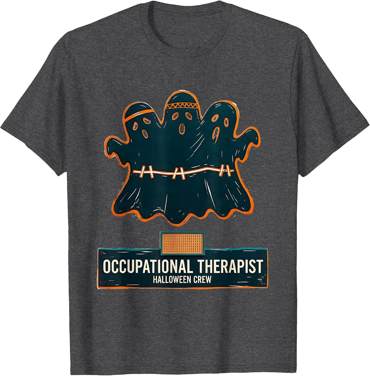 Occupational Therapist Halloween Crew Linocut Ghost Office T-Shirt - Dark Heather Grey