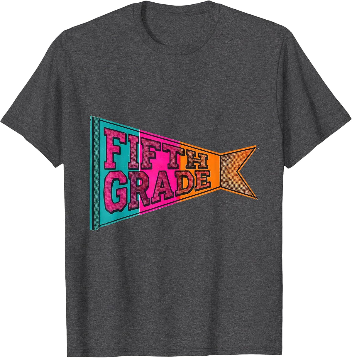 Fifth Grade Risograph Pennant Flag Back to School Girl T-Shirt - Dark Heather Grey