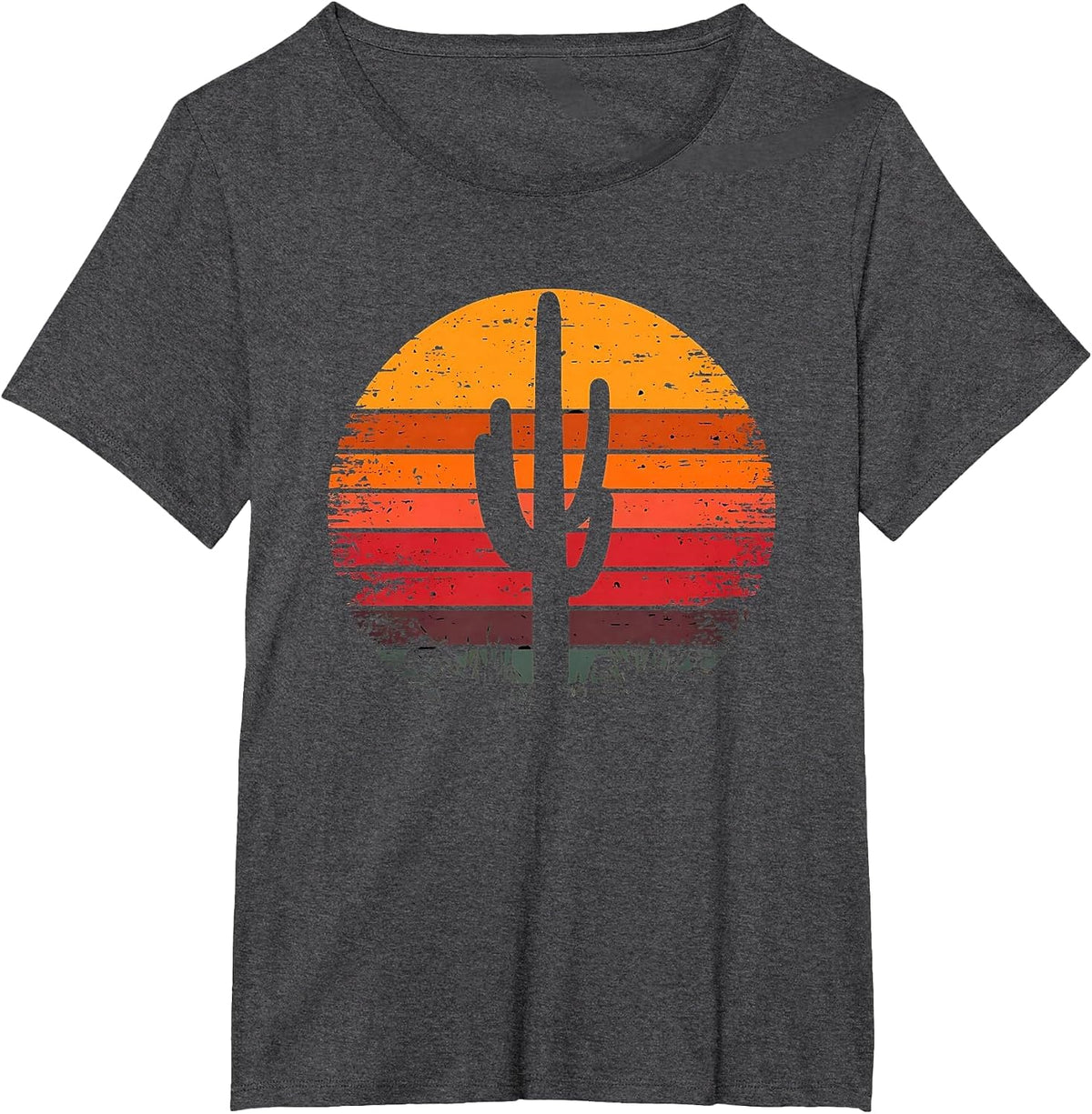 Retro Sunset Saguaro Cactus Vintage Desert Design Graphic T-Shirt - Dark Heather Grey