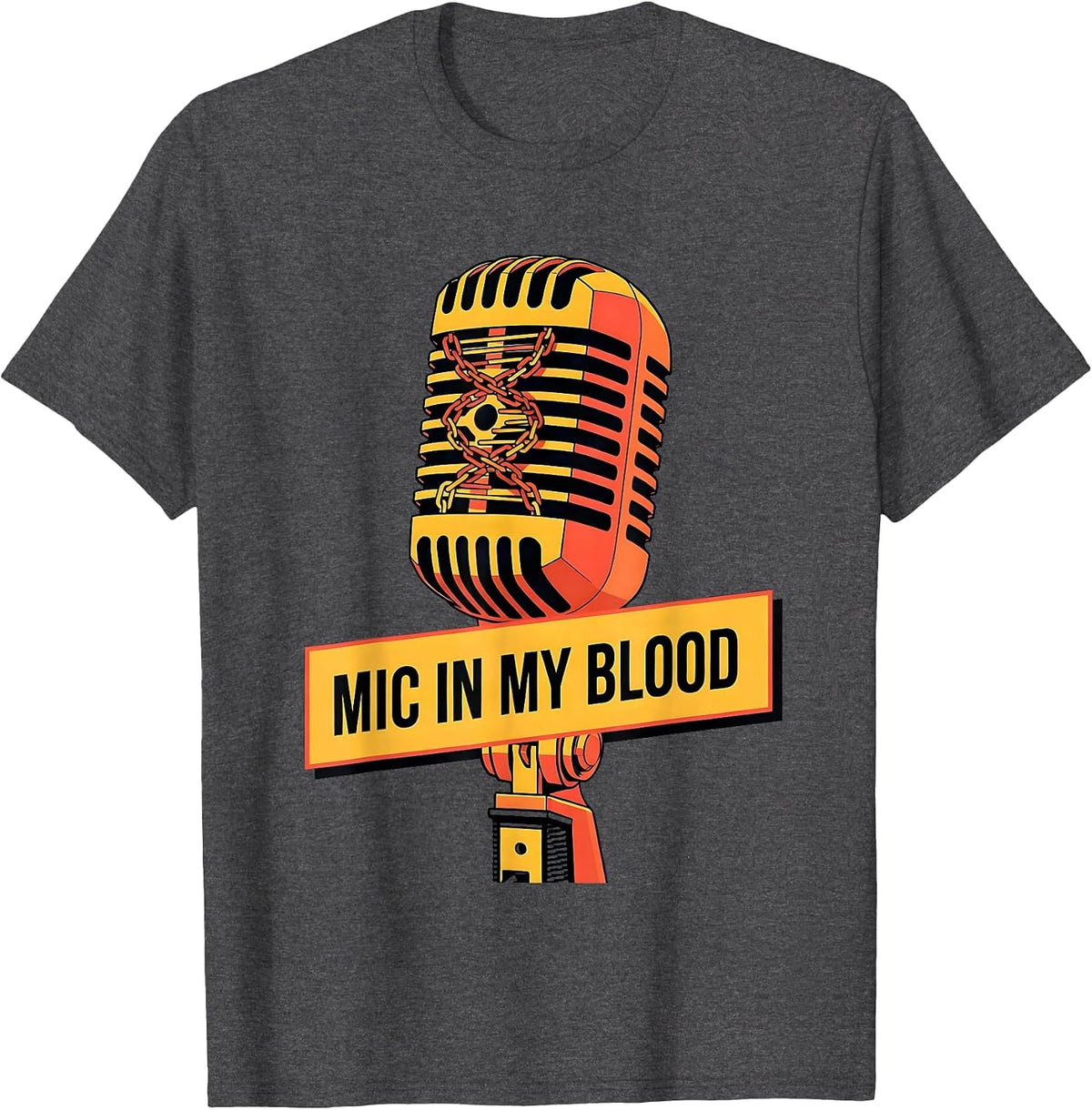 Men's Mic In My Blood Hip Hop Music Design T-Shirt - Dark Heather Grey