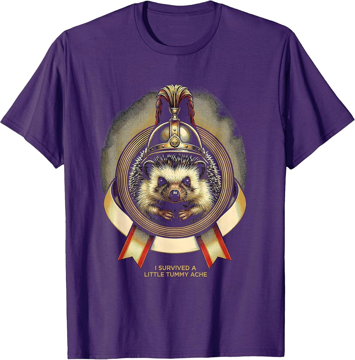 Men's I Survived A Little Tummy Ache Funny Hedgehog Meme Humor T-Shirt - Purple
