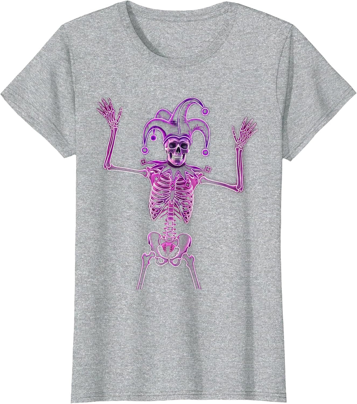 Mardi Gras Dancing Skeleton Jester Hat Design T-Shirt - Heather Grey