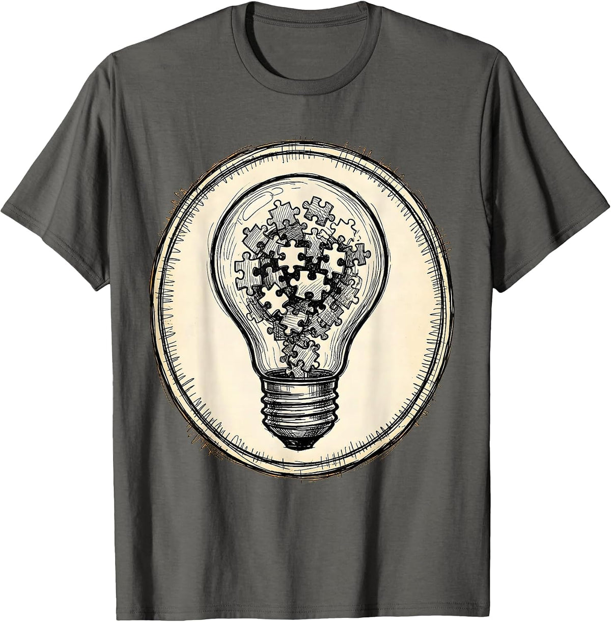 Dyslexia Awareness Lightbulb Puzzle Pieces Design T-Shirt - Asphalt Grey