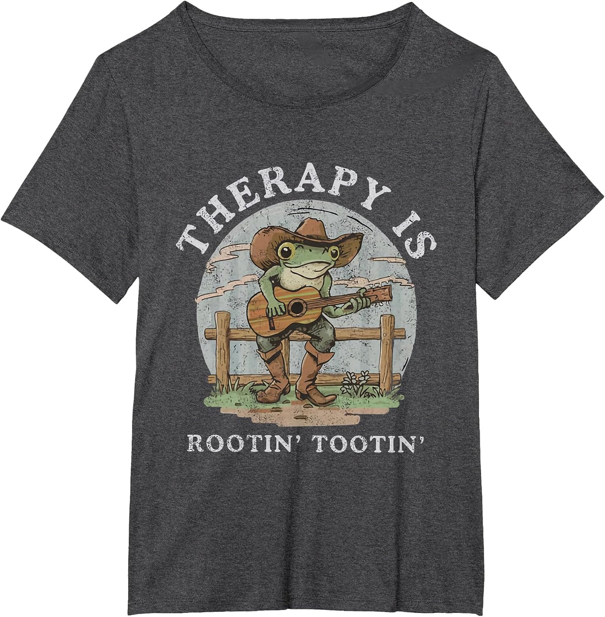 Therapy is Rooting Tooting Vintage Western Behavior Therapy T-Shirt - Dark Heather Grey