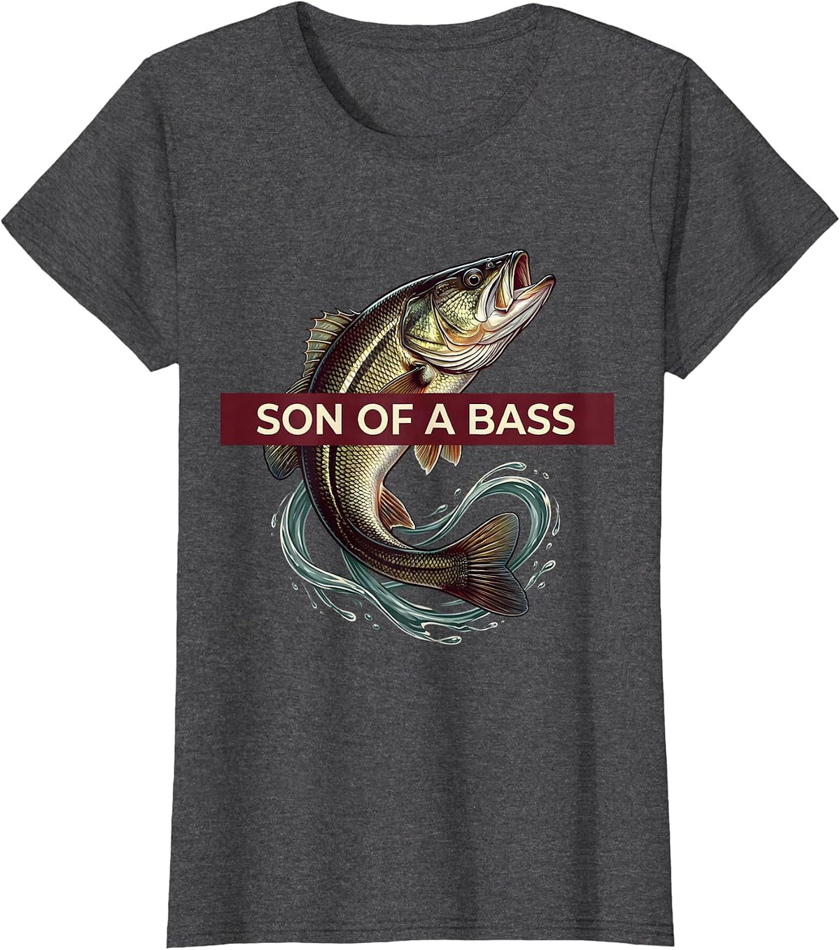 Women's Son of a Bass Funny Fishing Design T-Shirt - Dark Heather Grey