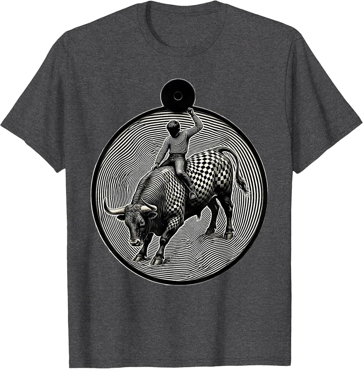 Men's Dot Boys Round Head Boy Bull Riding Rodeo T-Shirt - Dark Heather Grey