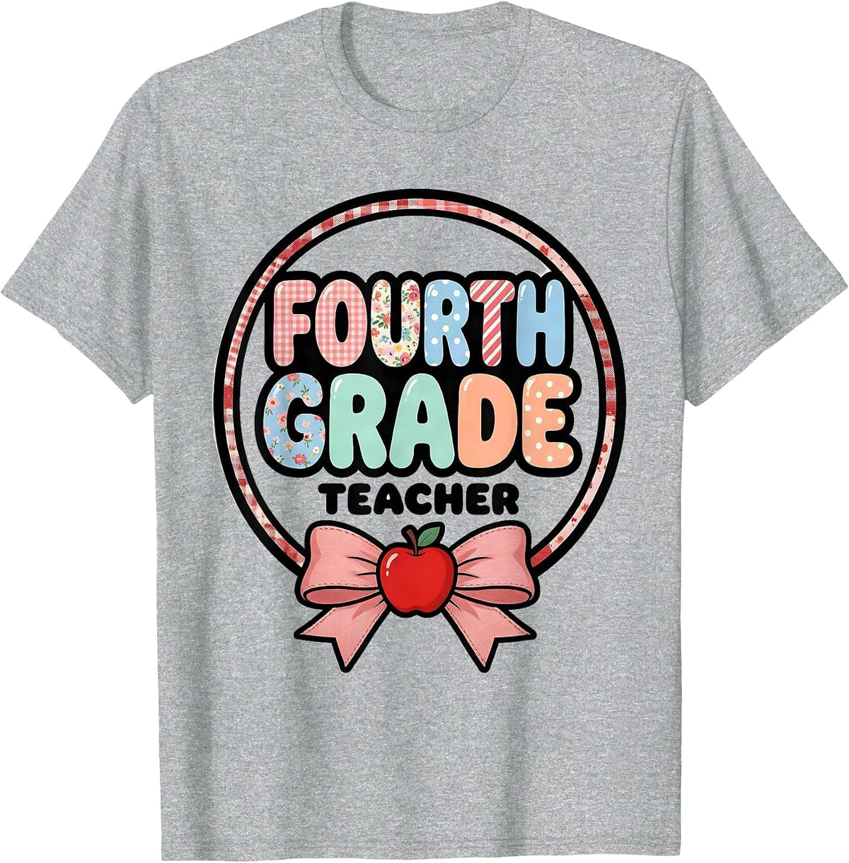 Men's Fourth Grade Teacher Coquette Bow Back To School Preppy T-Shirt - Heather Grey