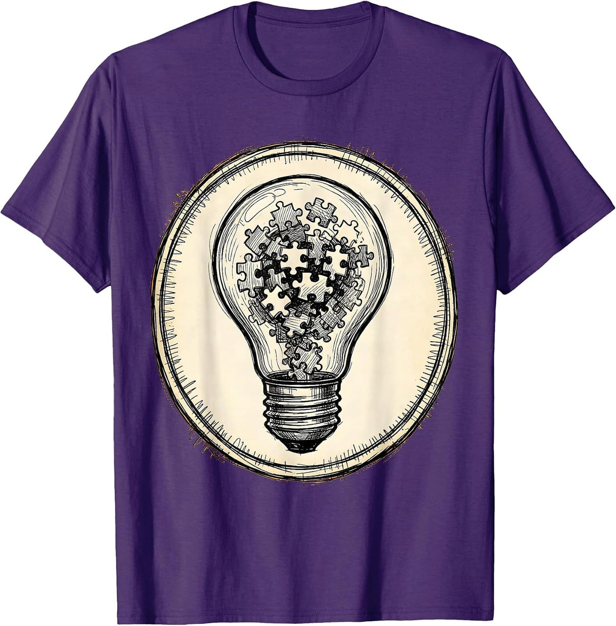 Dyslexia Awareness Lightbulb Puzzle Pieces Design T-Shirt - Purple