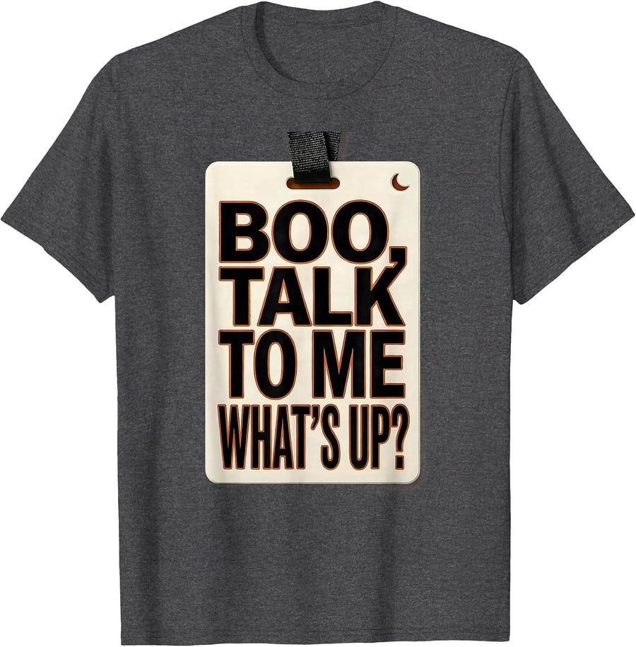 Men's Boo Talk To Me What's Up Funny Halloween School Counselor T-Shirt - Dark Heather Grey
