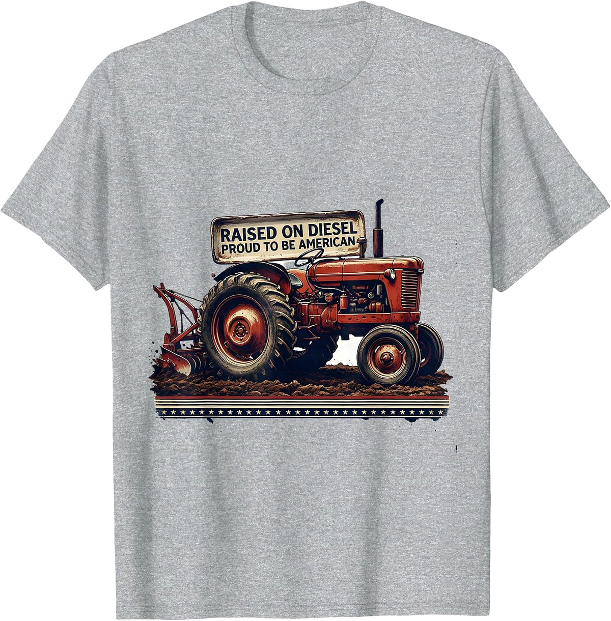 Men's Raised On Diesel, Proud To Be American Vintage Farmer T-Shirt - Heather Grey