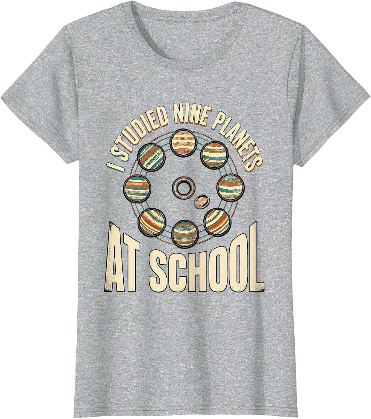 I Studied Nine Planets At School Funny Space Pluto Retro T-Shirt - Heather Grey