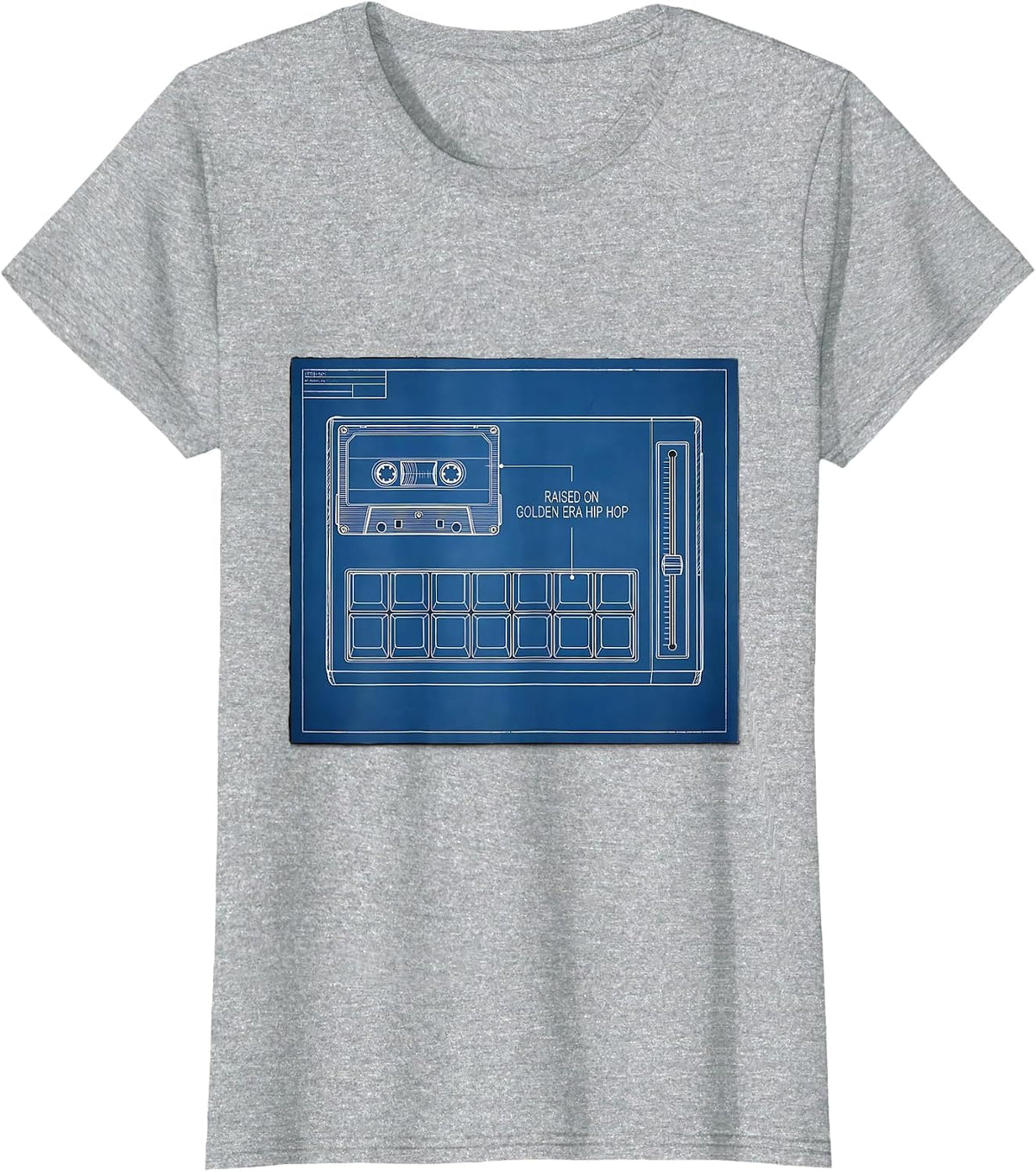 Raised On Golden Era Hip Hop Retro Cassette Sampling T-Shirt - Heather Grey