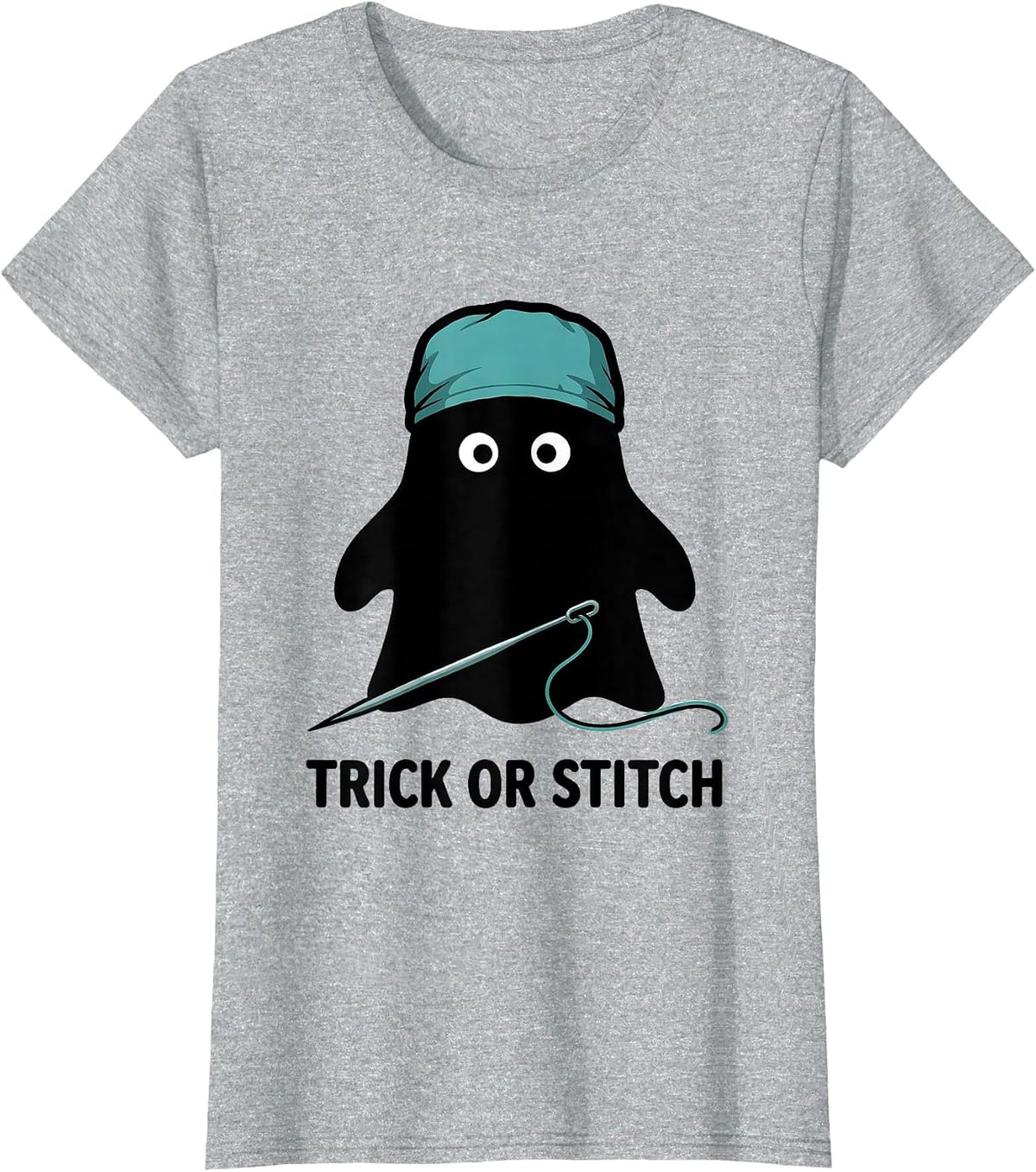 Trick Or Stitch Funny Ghost Surgeon Halloween Medical Crew T-Shirt - Heather Grey