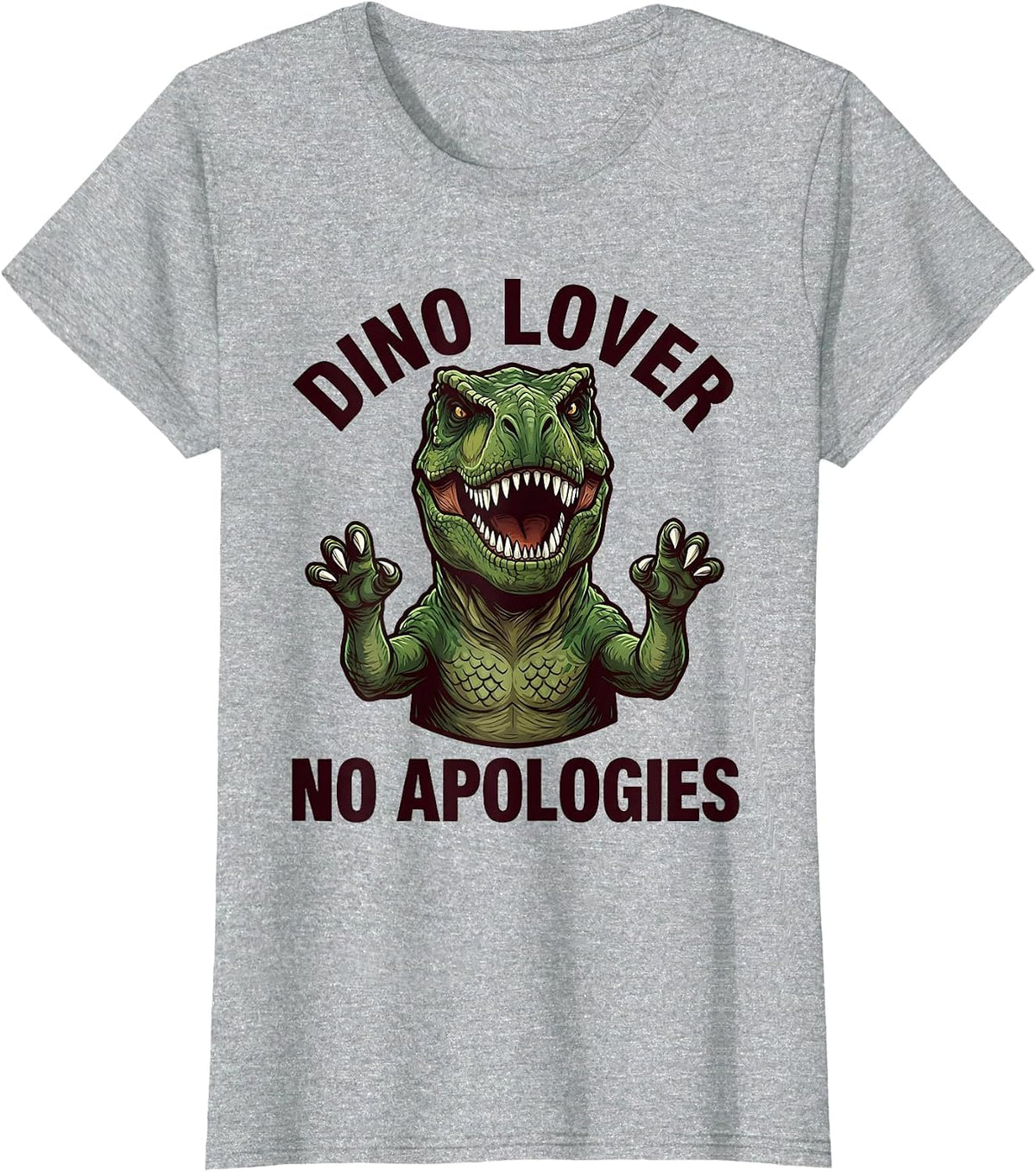 Dino Lover No Apologies Dinosaur Design T-Shirt - Heather Grey