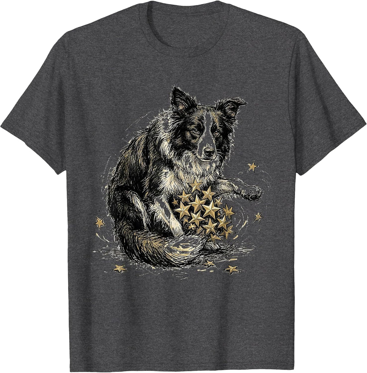 Men's Border Collie Herding Stars Celestial Dog Art T-Shirt - Dark Heather Grey