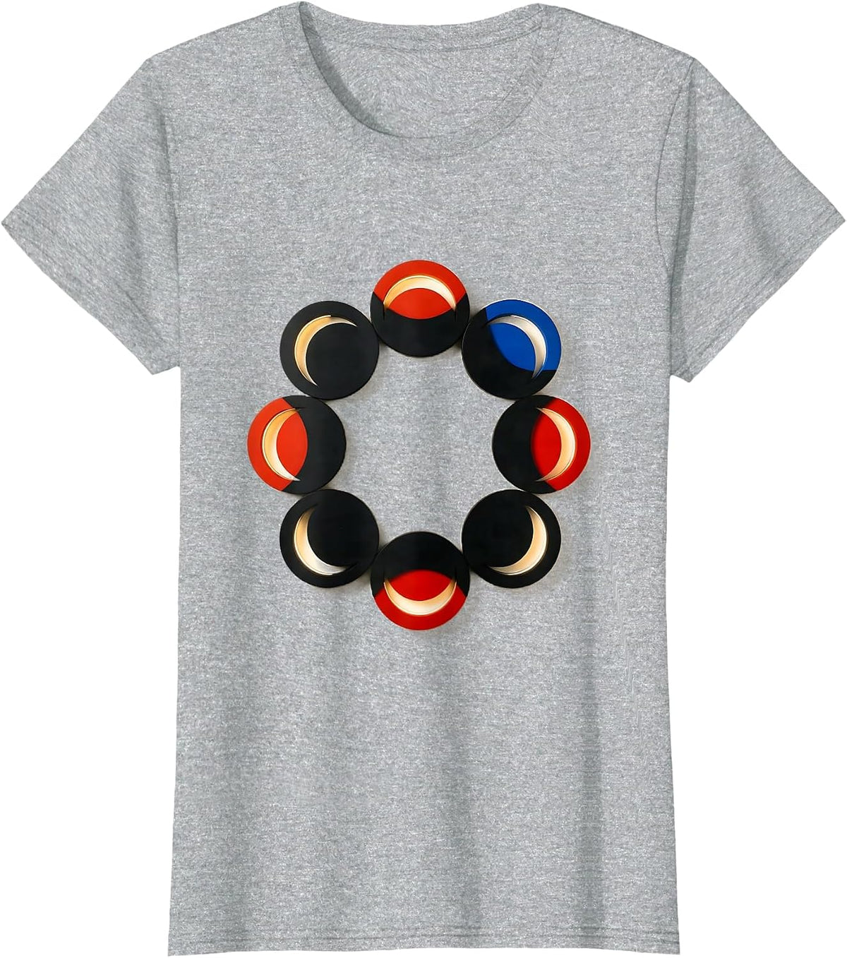 Moon Phase Circular Modules Bauhaus Modernist Astronomy T-Shirt - Heather Grey