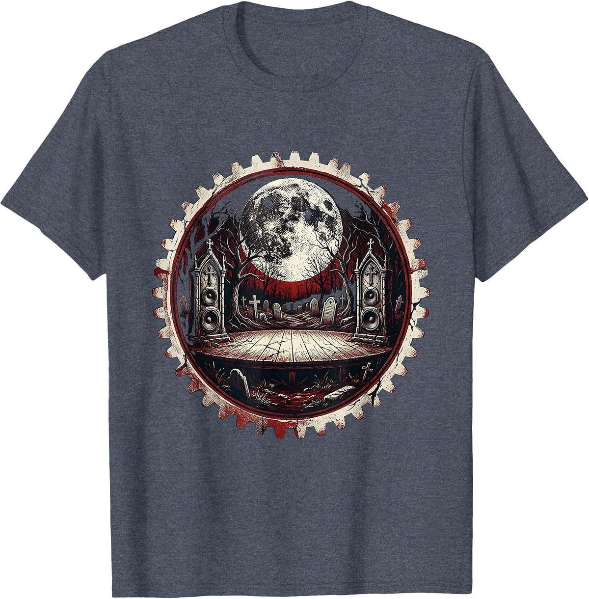 Punk Band Cemetery Stage Tombstone Speakers Art T-Shirt - Heather Blue