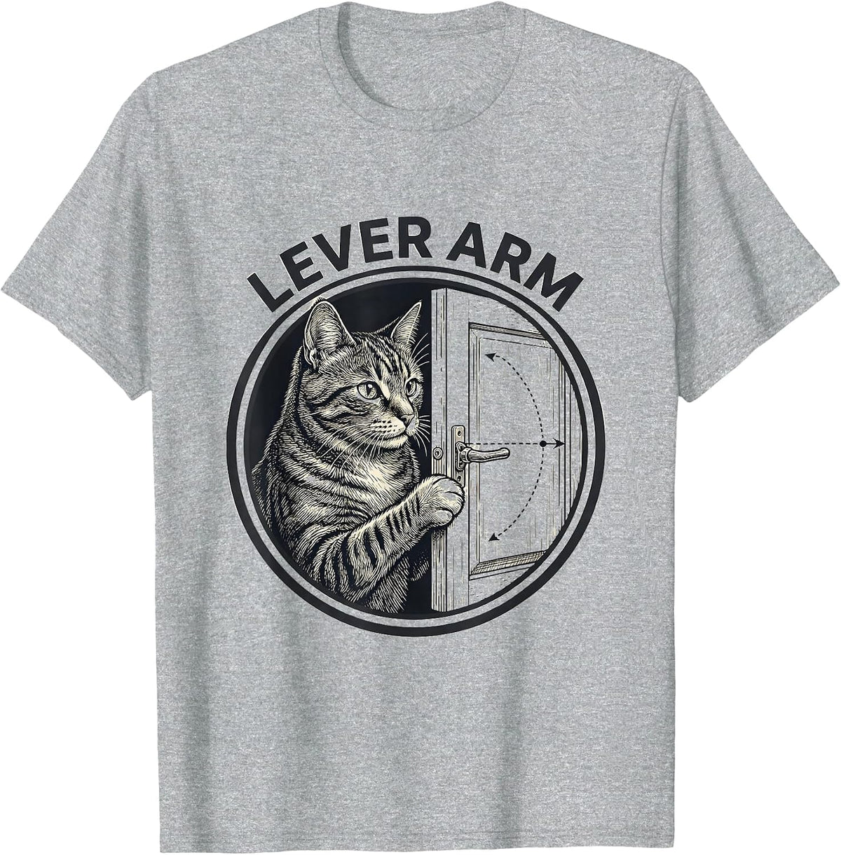 Men's Lever Arm Funny Cat Physics Humor Science Teacher Gift T-Shirt - Heather Grey