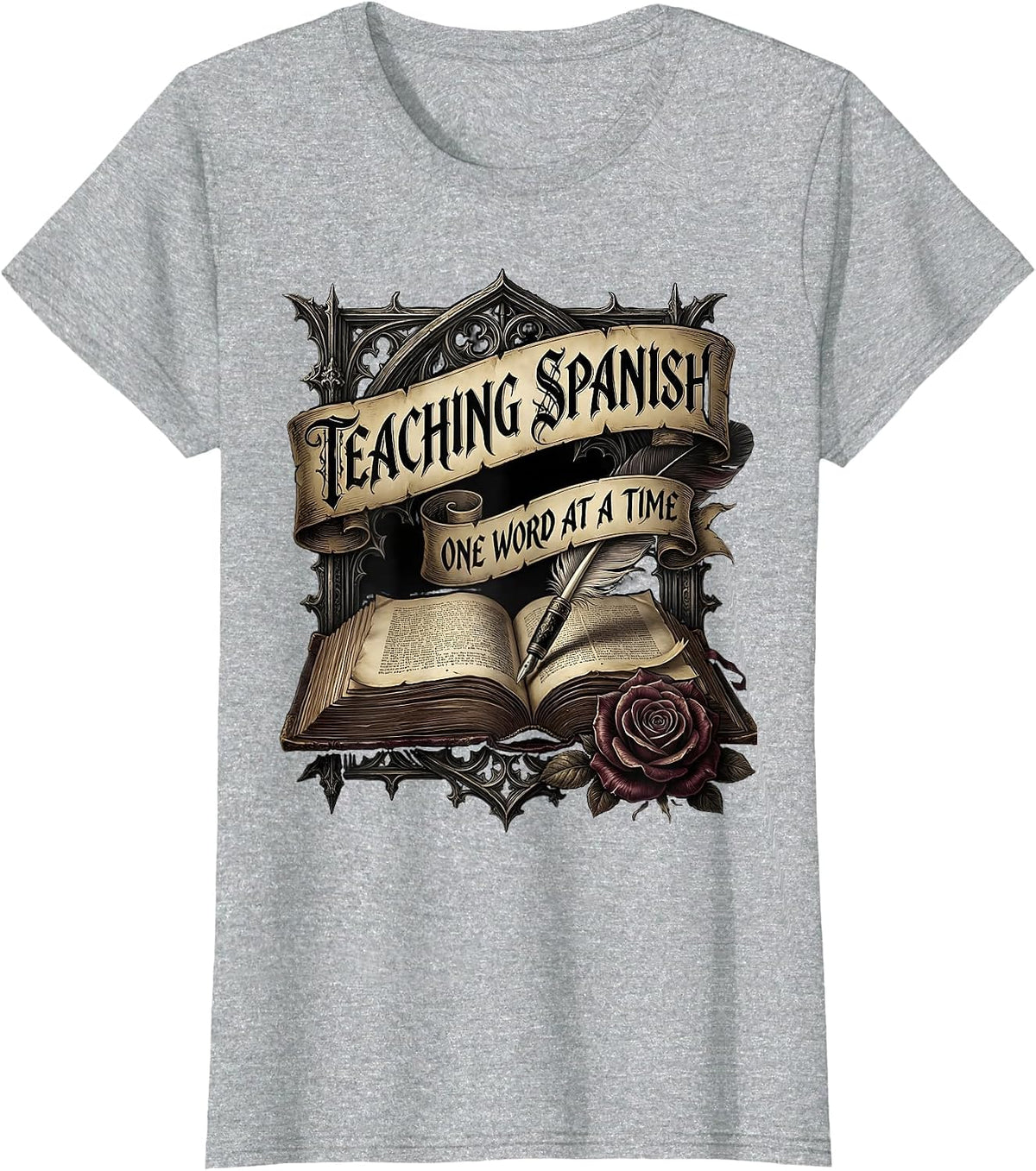 Teaching Spanish One Word At A Time Teacher Design T-Shirt - Heather Grey