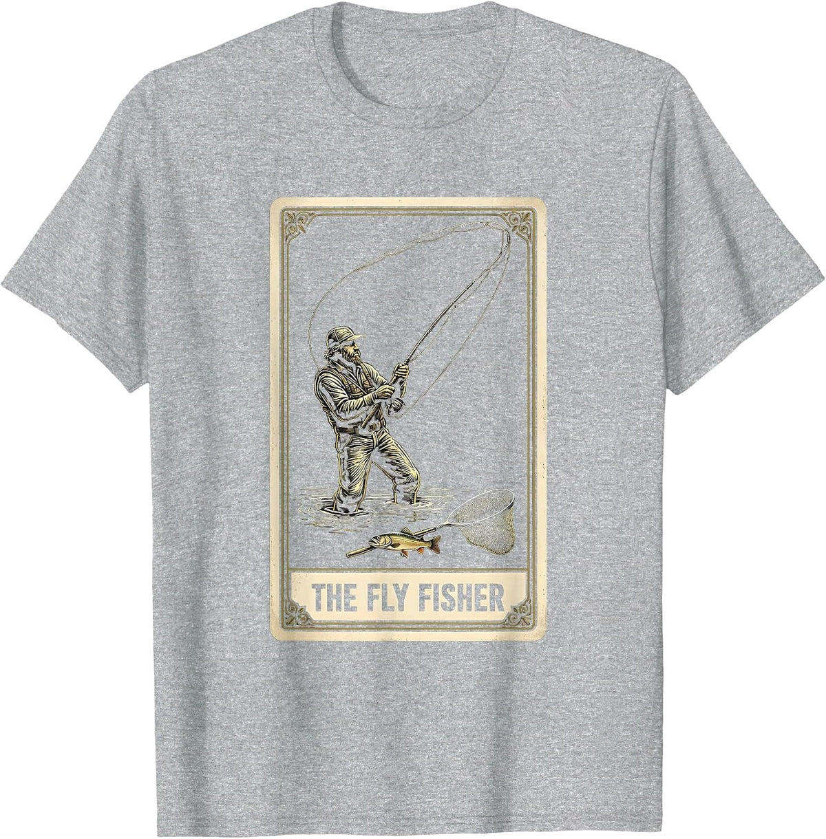 Men's The Fly Fisher Tarot Card Vintage Fishing Gift T-Shirt - Heather Grey