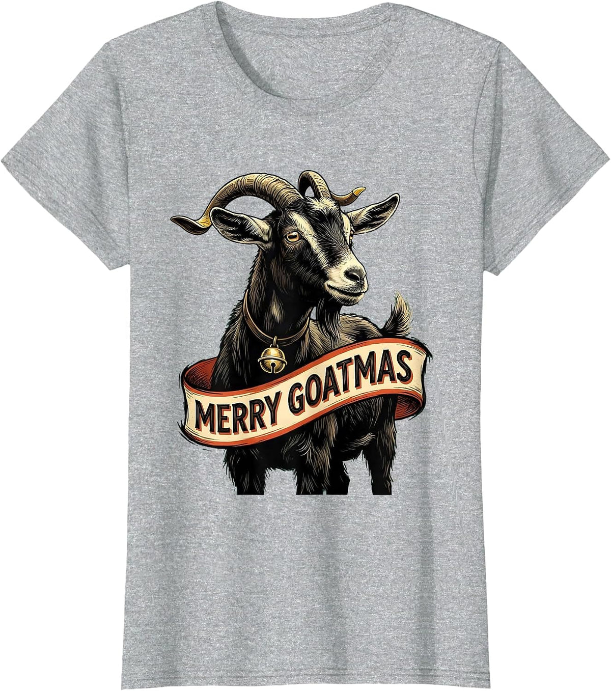 Women's Merry Goatmas Funny Goat Lover Christmas Humor T-Shirt - Heather Grey