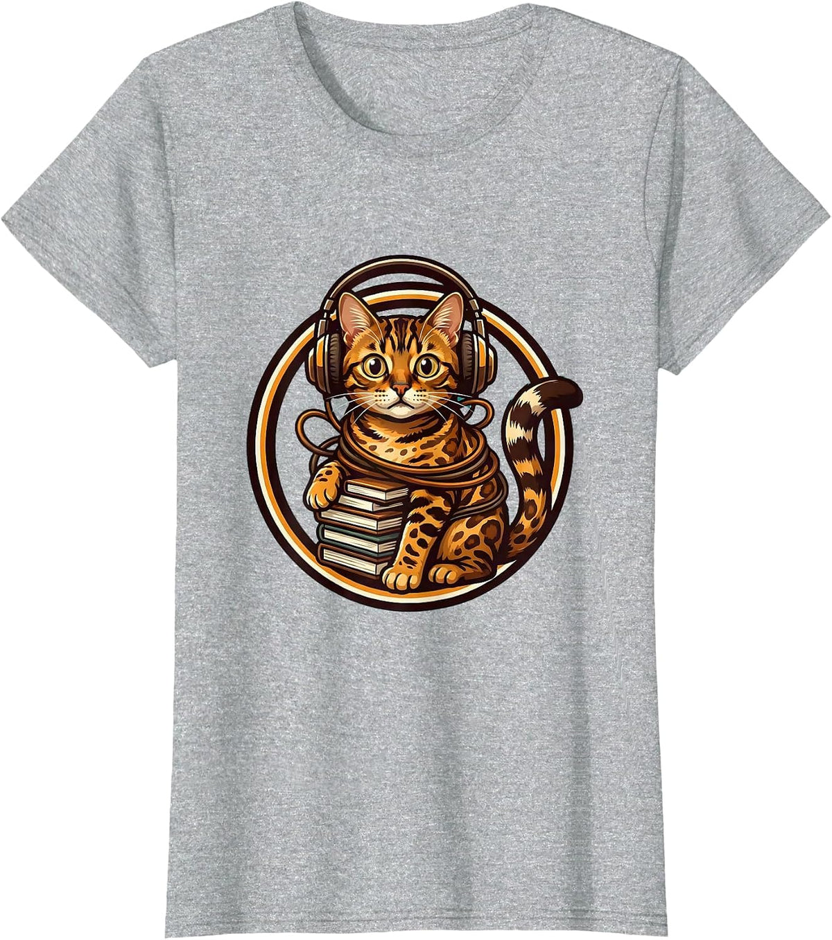 Women's Bengal Cat Back to School Headphone Tangle T-Shirt - Heather Grey