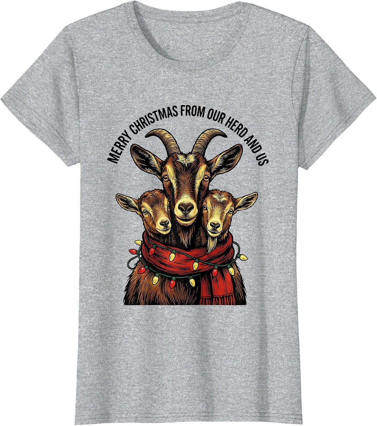 Merry Christmas From Our Herd and Us Funny Goat Lover T-Shirt - Heather Grey