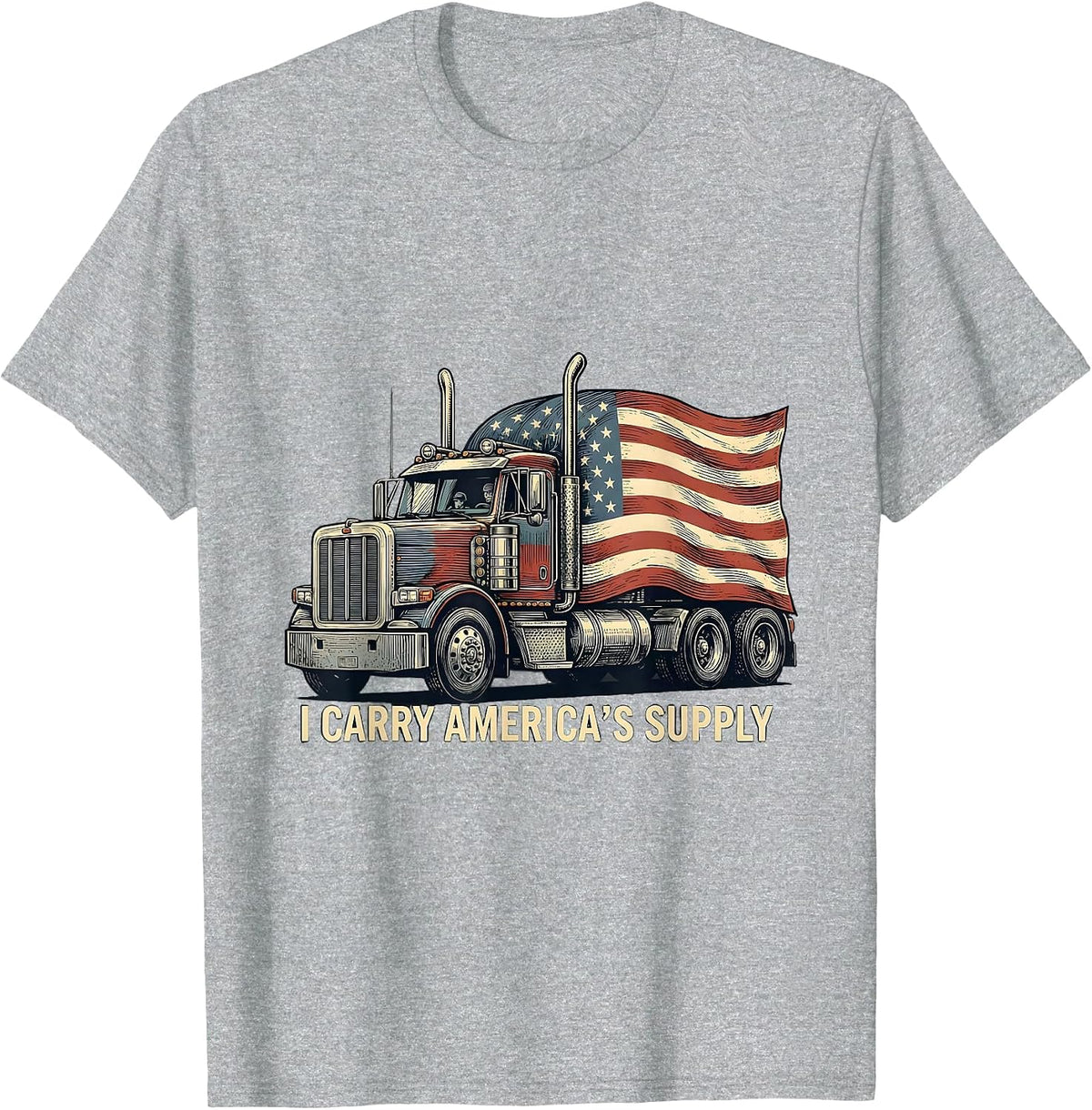 Men's I Carry America's Supply Patriotic Semi Truck Driver Trucker T-Shirt - Heather Grey