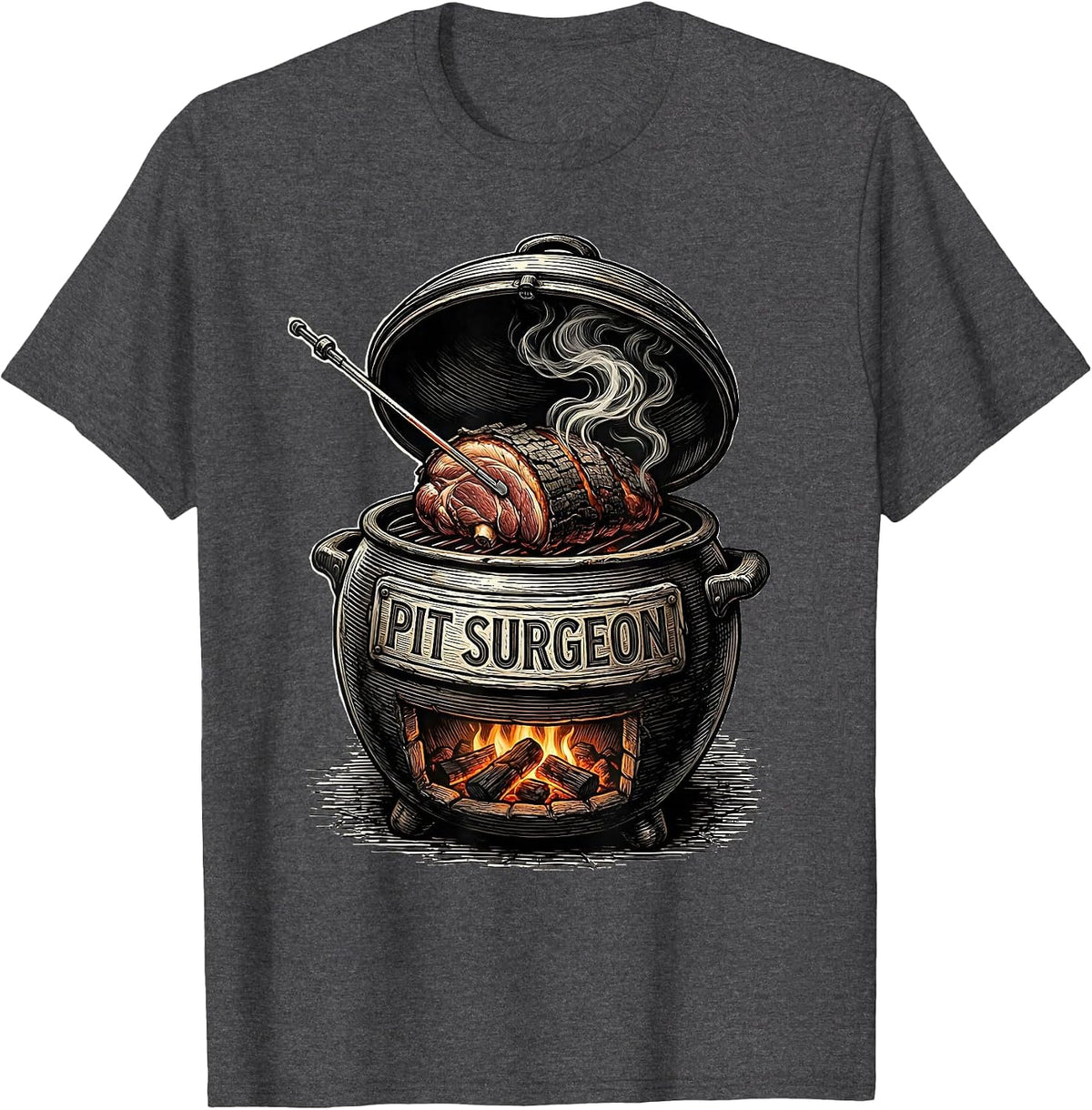 Men's Pit Surgeon Funny BBQ Pitmaster Grilling Dads Gift T-Shirt - Dark Heather Grey