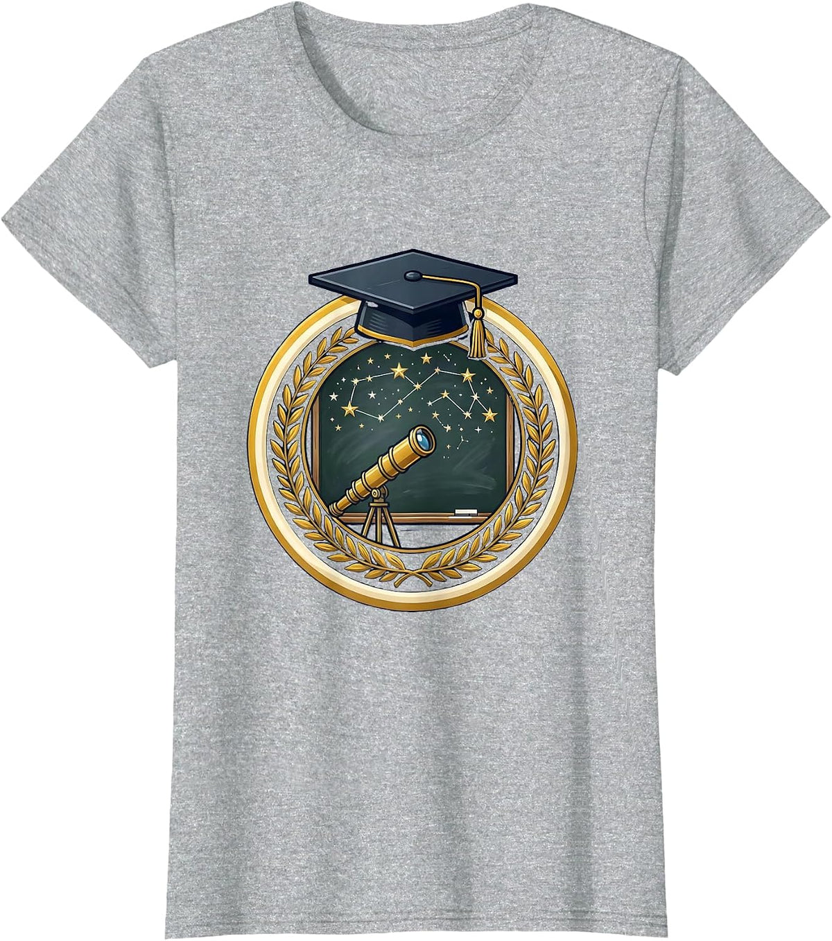 Women's Telescope Stargazing Chalkboard Science Design T-Shirt - Heather Grey