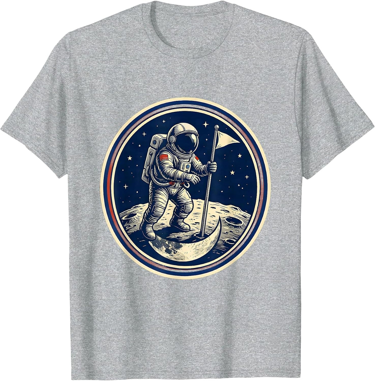 Men's Retro Astronaut Moon Landing Vintage Space Art T-Shirt - Heather Grey