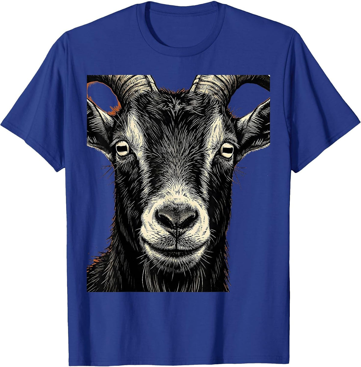 Close-Up Goat Face Rectangular Pupils Graphic T-Shirt - Royal Blue