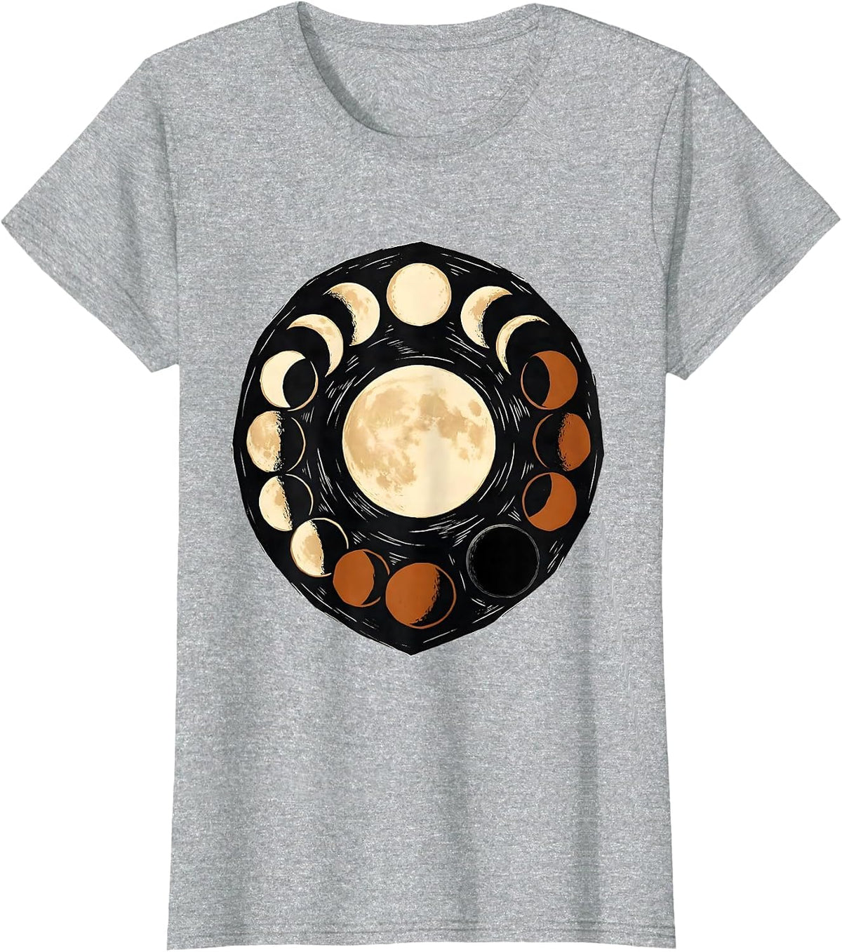 Lunar Phase Zigzag Linocut Astronomy Enthusiast T-Shirt - Heather Grey