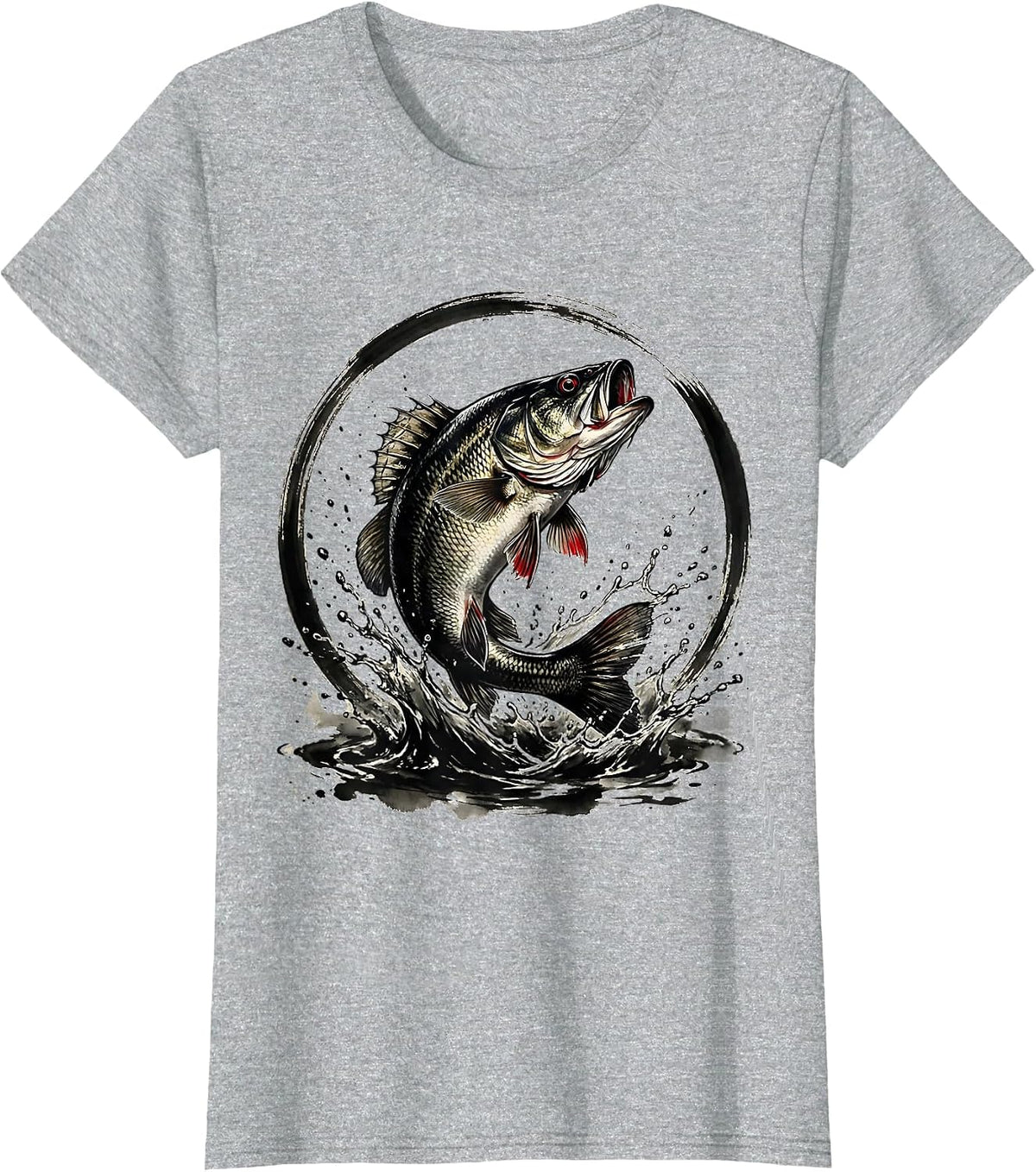 Women's Largemouth Bass Leaping From Water Graphic T-Shirt - Heather Grey