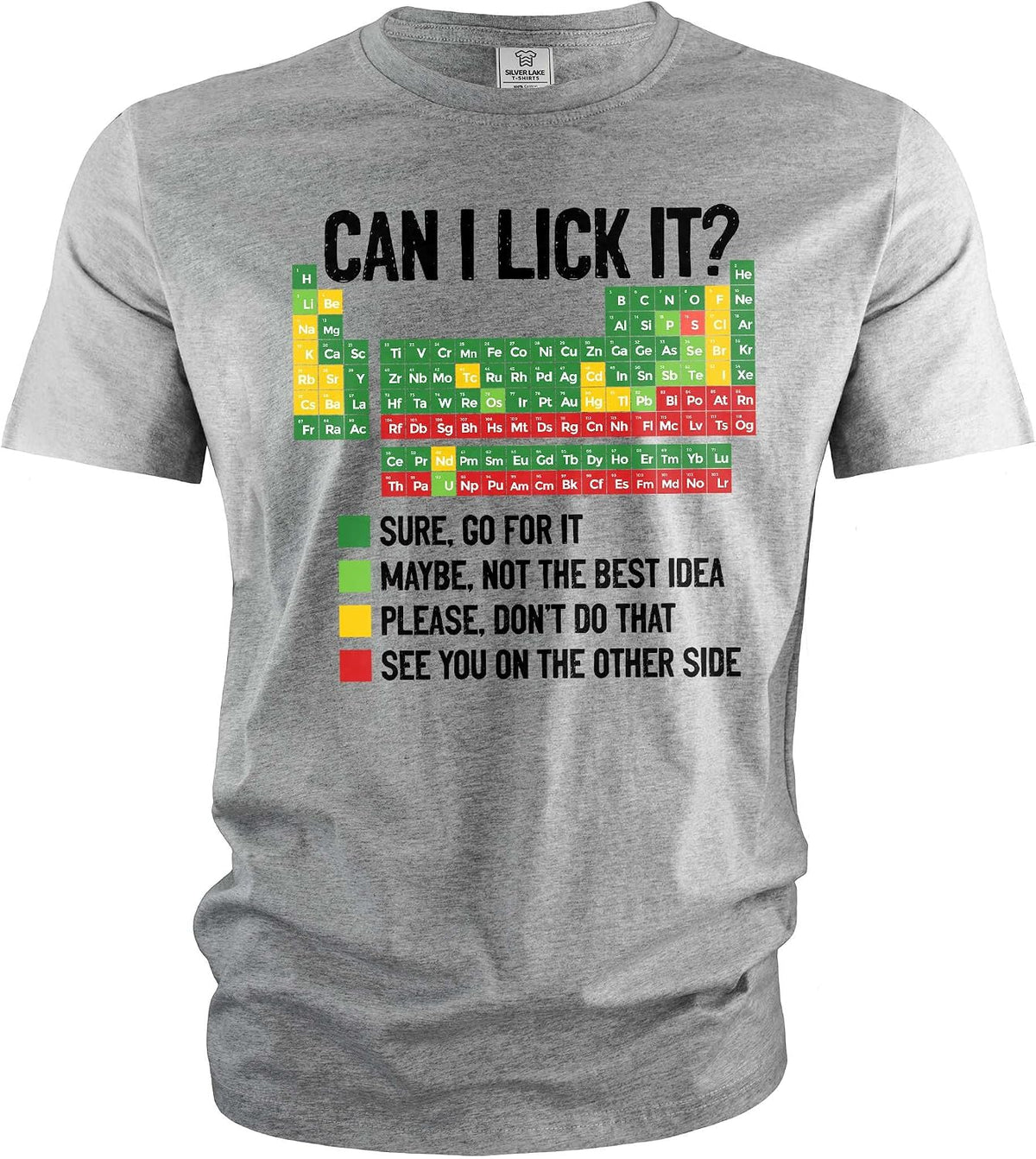 Men's Funny Periodic Table Chemical Elements Guide T-Shirt can I Lick it Guide Funny Chemistry tee - Grey