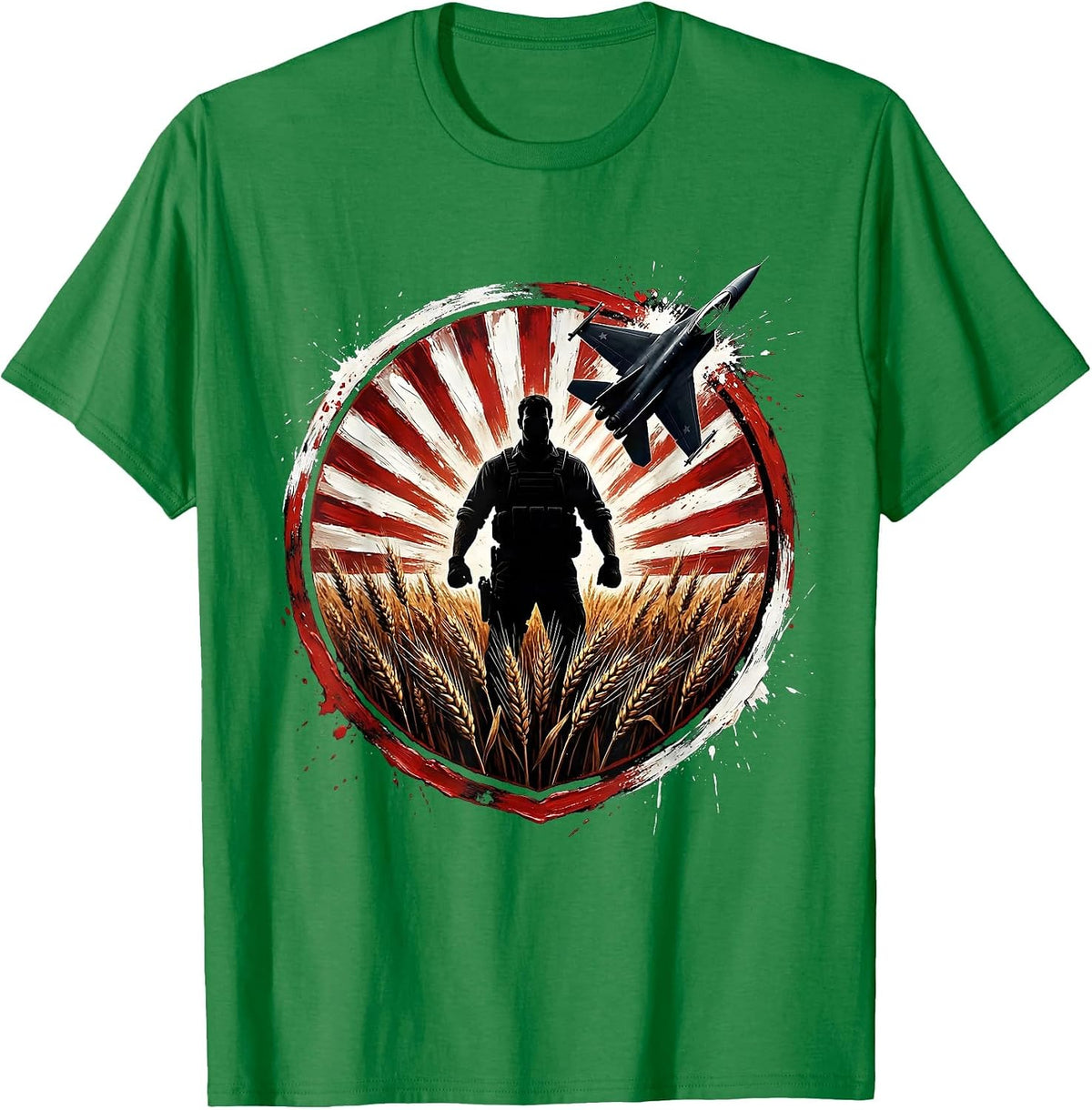 Men's USA Freedom Farmer Wheat Field Illustration T-Shirt - Kelly Green