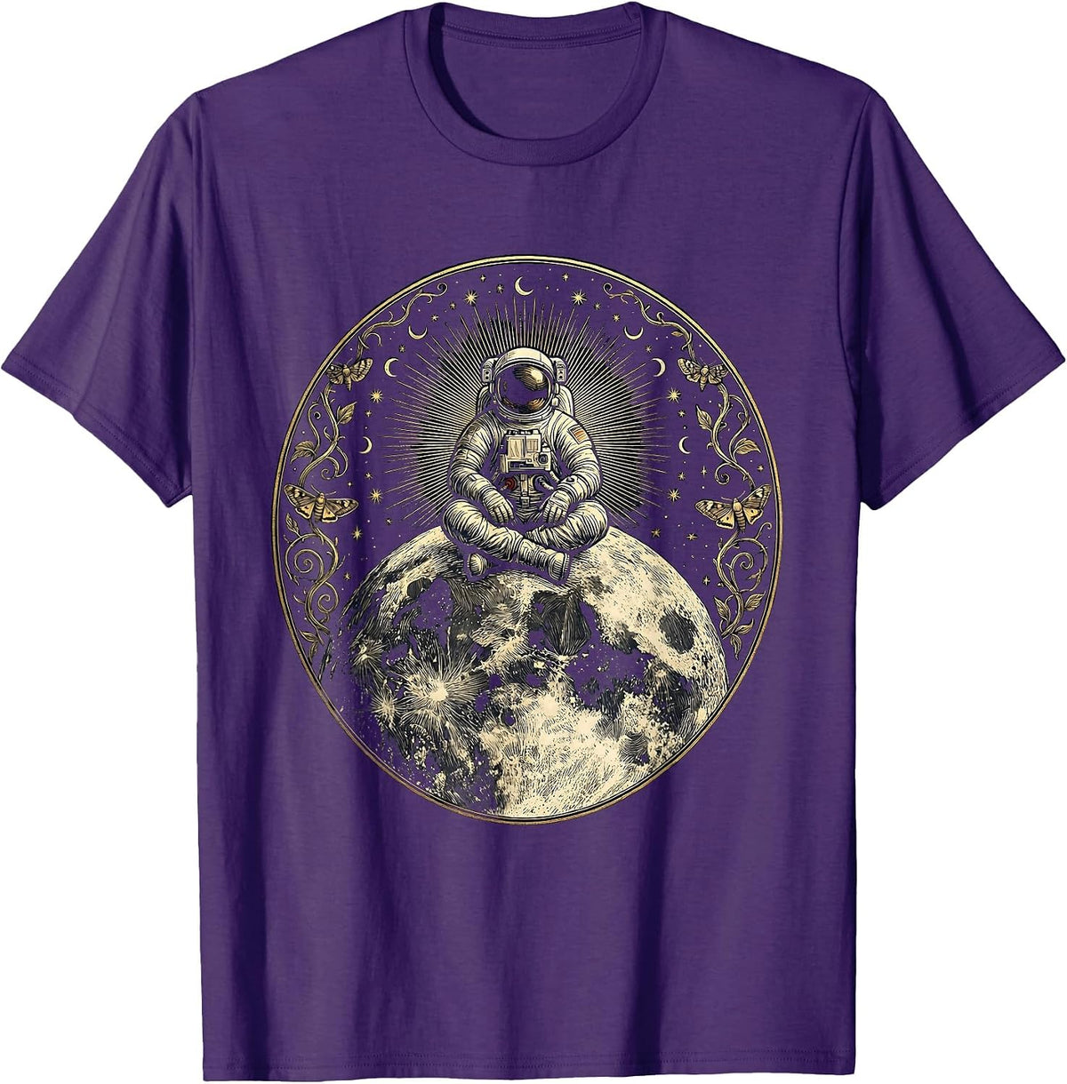 Astronaut Sitting on the Moon Space Illustration T-Shirt - Purple