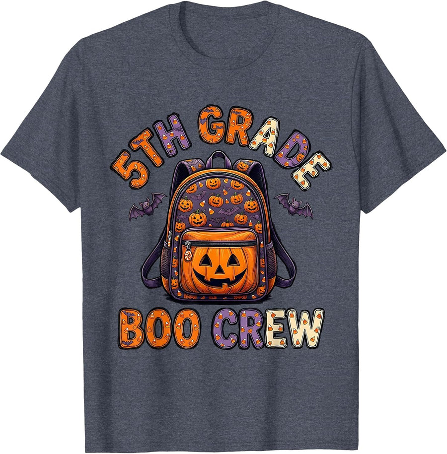5th Grade Boo Crew Funny Elementary Teacher Halloween T-Shirt - Heather Blue