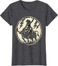 Women's Cowgirl Riding Bull Through Lightning Storm T-Shirt - Dark Heather Grey