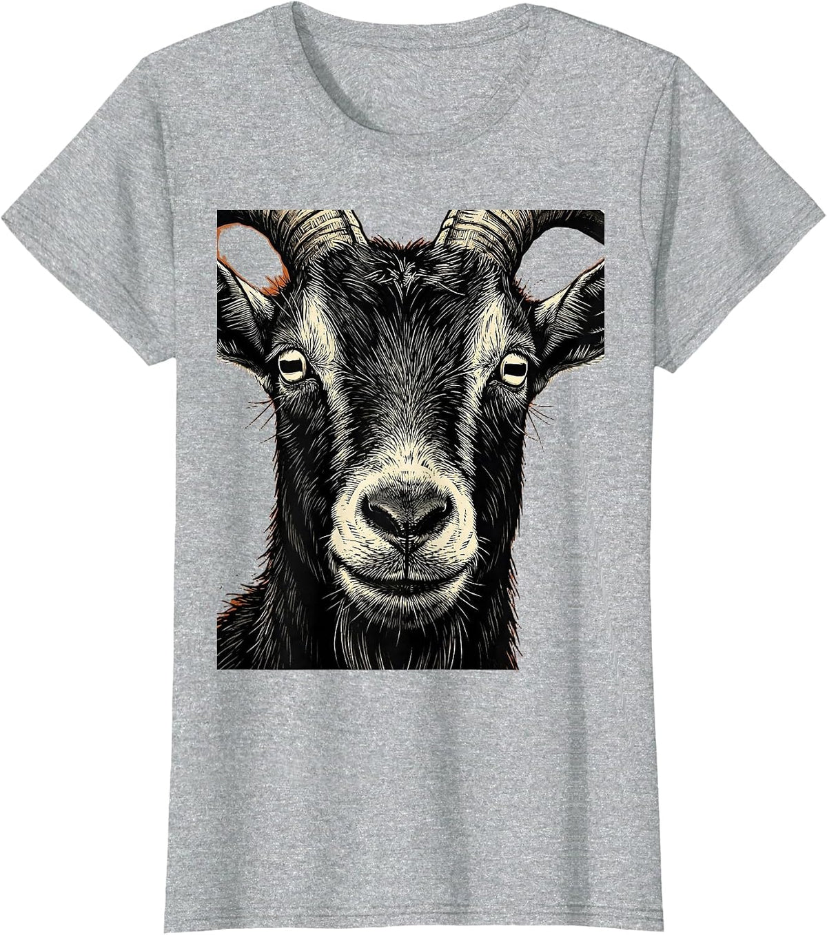 Close-Up Goat Face Rectangular Pupils Graphic T-Shirt - Heather Grey