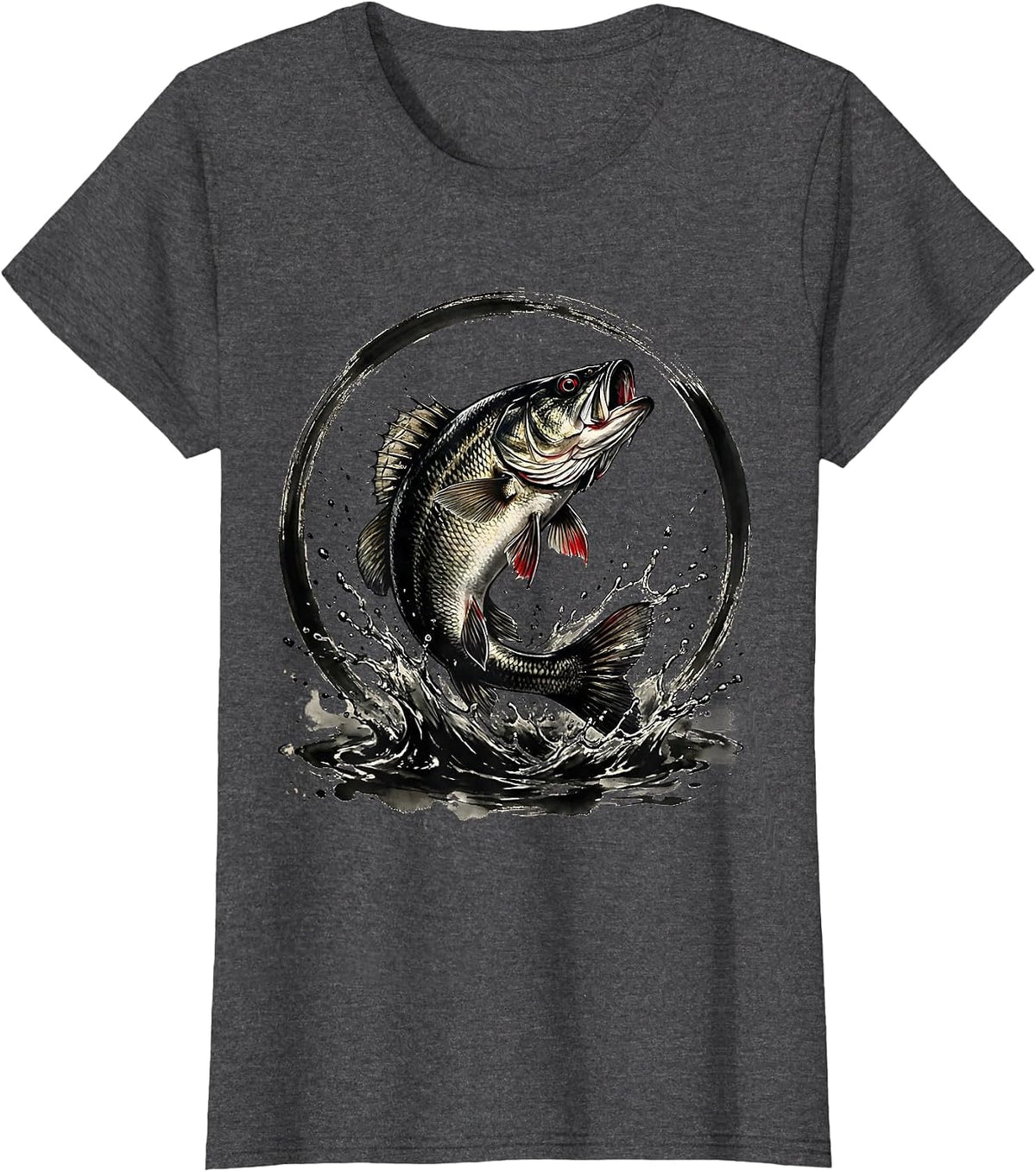 Women's Largemouth Bass Leaping From Water Graphic T-Shirt - Dark Heather Grey