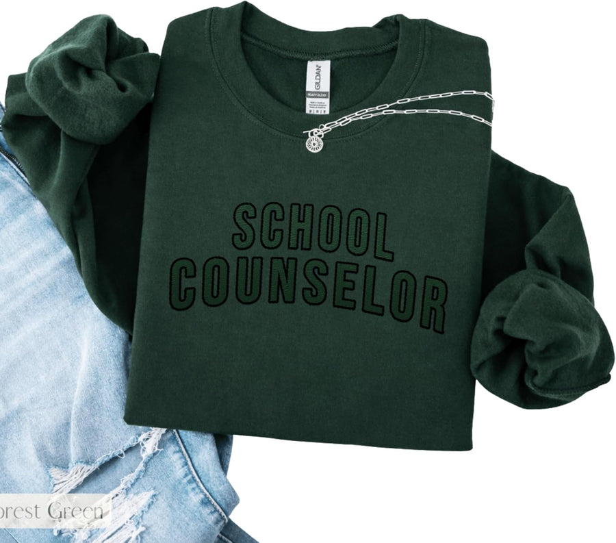 School Counselor Embroidered Crewneck Sweatshirt: Graduation Gift - As Pictured
