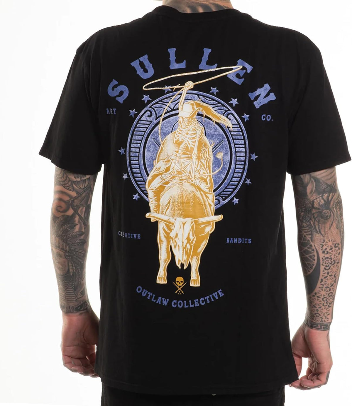 Sullen Men's Bull Rider West Coast Capsule Tattoo Lifestyle Graphic Premium Short Sleeve Tee Jet Black - As Pictured