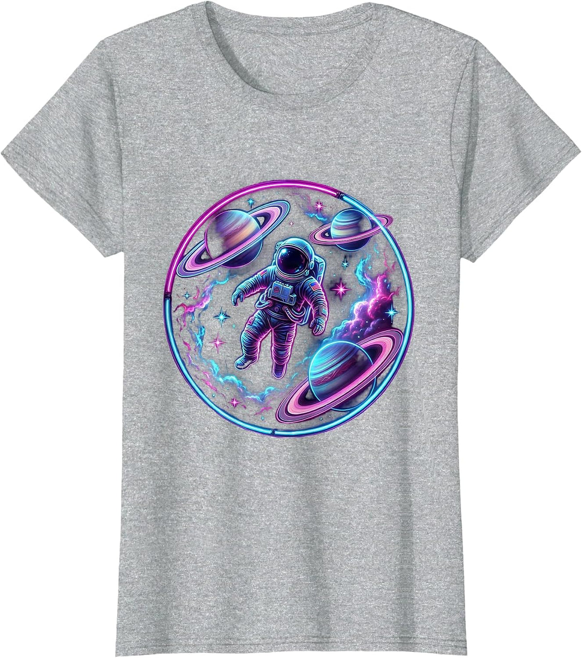 Astronaut Floating Through Colorful Nebula Clouds T-Shirt - Heather Grey